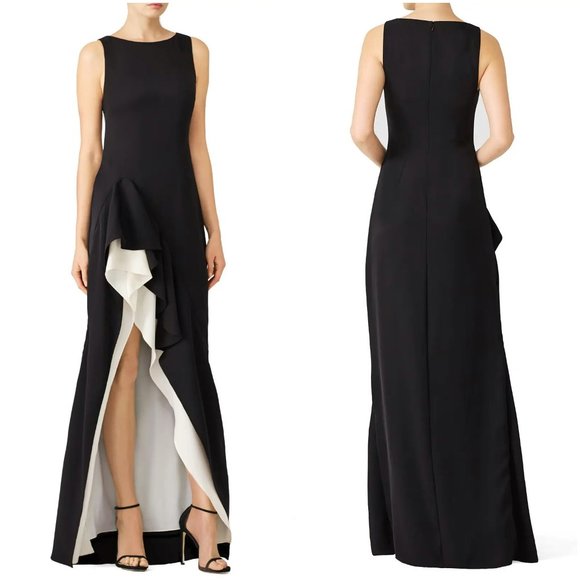 Halston Heritage Dresses & Skirts - Halston Black Flounce Asymmetrical Gown $445